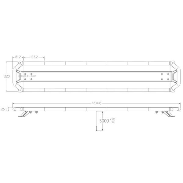 Dimensiones de Puente LED ambar Homologado con Control Wireless 1235mm 48'' Gama Premium Agropar | LeonLeds