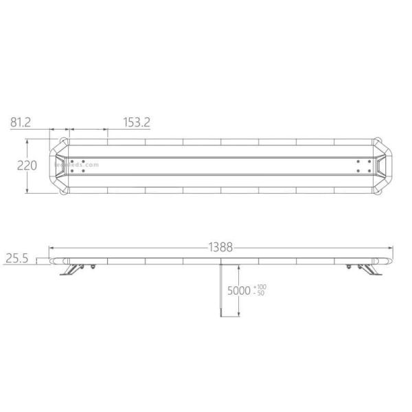 Dimensiones de Puente luminoso LED Homologado (Opcional) Control Wireless 1388mm 54'' Gama Premium Agropar | LeonLeds