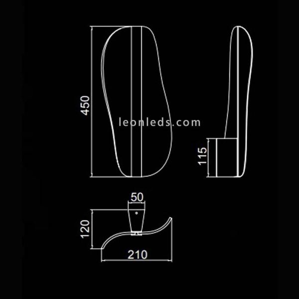 Dimensões do candeeiro de parede LED branco da série Bianca