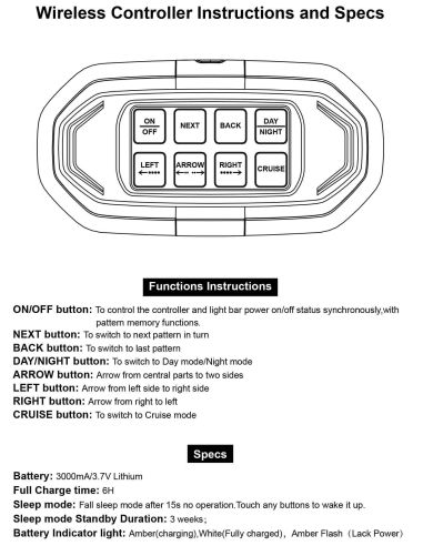 Manual de operação controle remoto Grande ponte de luz LED Âmbar Aprovado com Controle Wireless 1541mm 60'' | agropar