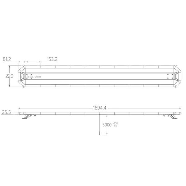 Dimensiones de Puente LED grande Ambar Homologado con mando con cable 1694mm 66'' Gama Premium | LeonLeds