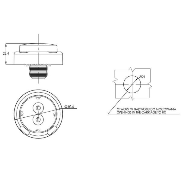 Dimensiones Piloto LED intermitente redondo y homologado 12V 24V 2A 1533 | LeonLeds