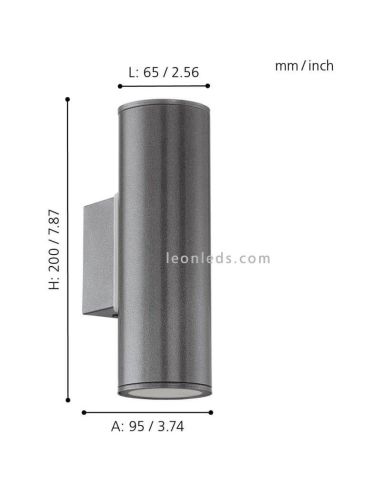 Aplique de pared exterior Riga GU10 antracita dimensiones Eglo Iluminación | LeónLeds Iluminación