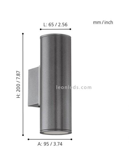 Aplique de pared exterior Riga GU10 antracita dimensiones Eglo Iluminación | LeónLeds Iluminación