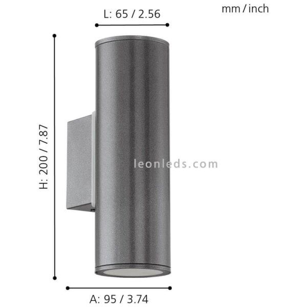Aplique de pared exterior Riga GU10 antracita dimensiones Eglo Iluminación | LeónLeds Iluminación
