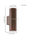 Aplique de pared exterior Riga GU10 marrón antiguo dimensiones Eglo Iluminación | LeónLeds Iluminación