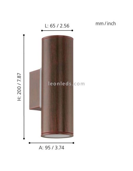 Applique murale d'extérieur Riga GU10 marron antique dimensions Eglo Iluminación | Éclairage LeonLeds