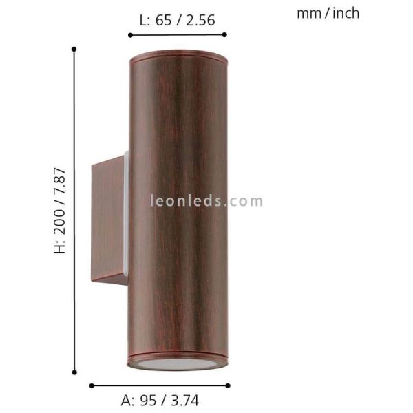 Aplique de pared exterior Riga GU10 marrón antiguo dimensiones Eglo Iluminación | LeónLeds Iluminación