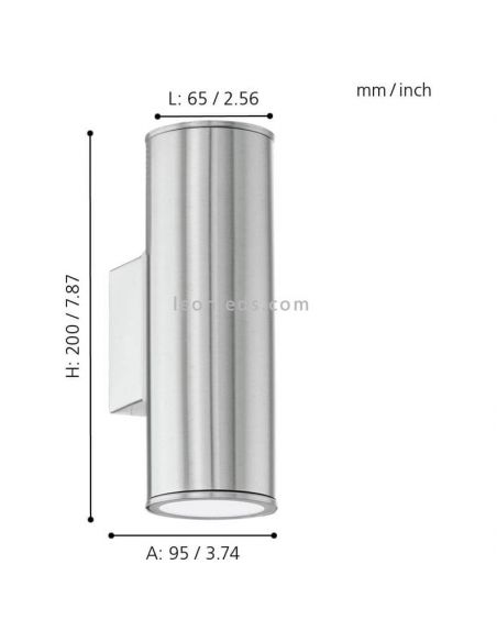 Aplique de pared exterior Riga GU10 plata medidas Eglo Iluminación | LeónLeds Iluminación