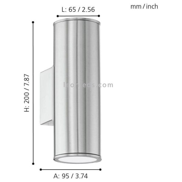 Aplique de pared exterior Riga GU10 plata medidas Eglo Iluminación | LeónLeds Iluminación