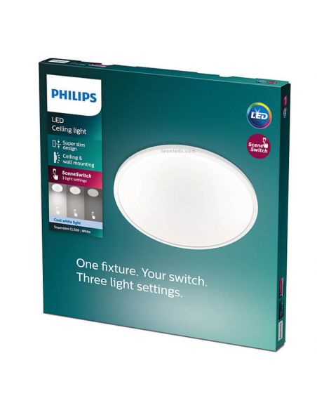 Plafón LED ultra slim 18W con 3 Niveles de Potencia SuperSlim CL550 4000K Philips | LeonLeds