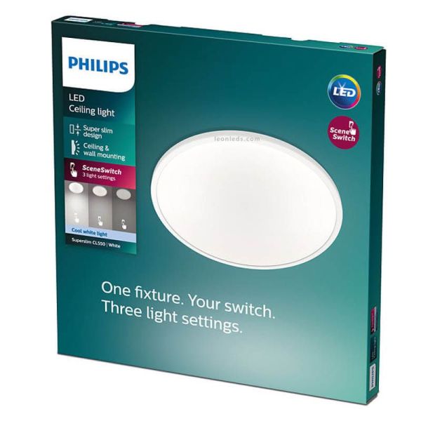 Plafonnier LED ultra-plat 18W avec 3 niveaux de puissance SuperSlim CL550 4000K Philips | leonleds