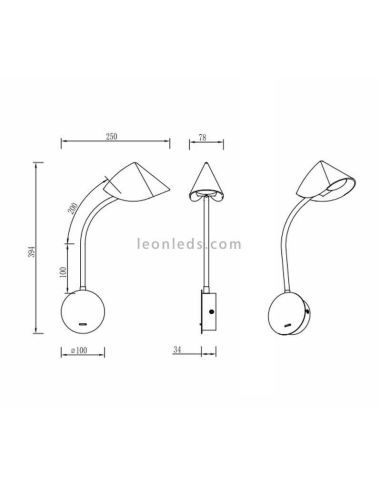 Dimensões da luz de parede LED ajustável Goa preta moderna