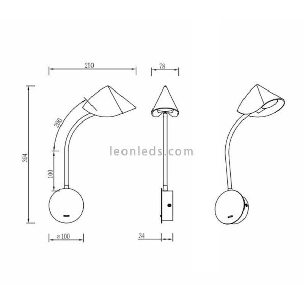 Aplique LED moderno negro Goa orientable dimensiones