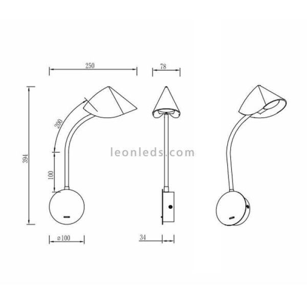 Candeeiro de parede LED Goa branco moderno com dimensões de braço de leitura