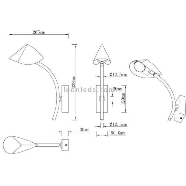 Dimensões ajustáveis da luminária de parede LED Capuccina 7W branca ou preta