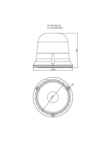 Dimensiones de Rotativo LED Azul Soporte Fijo FT-150 3S LED DF N Doble Flash | LeonLeds