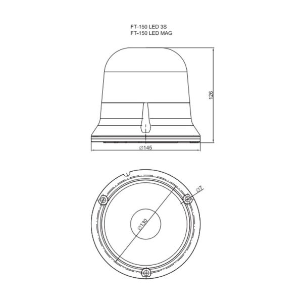 Dimensiones de Rotativo LED Azul Soporte Fijo FT-150 3S LED DF N Doble Flash | LeonLeds