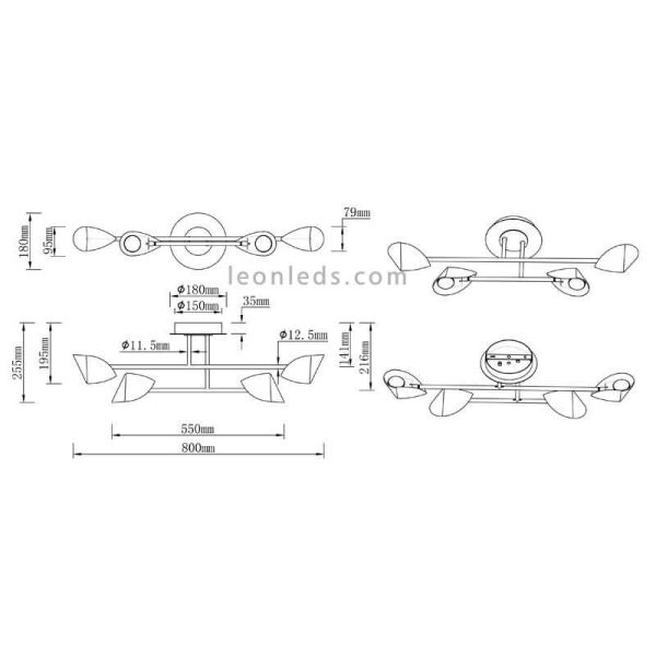 Plafón LED Capuccina negro pequeño dimensiones