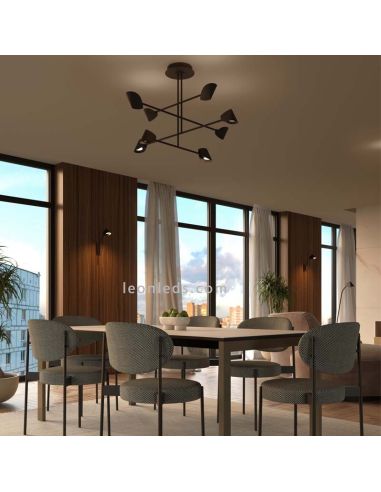 Lámpara de techo LED Capuccina negra 8 luces ambiente