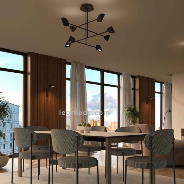 Plafonnier LED Capuccina noir avec 8 lumières d'ambiance