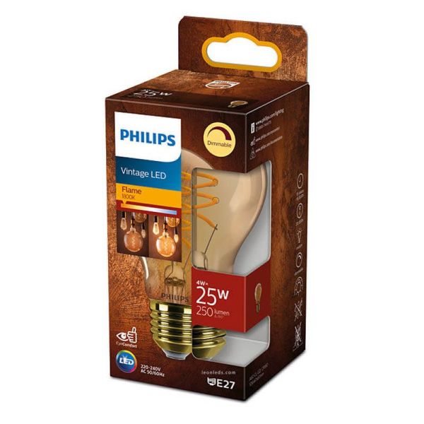 Ampoule LED Flamme Or Dimmable 4W - 25W 1800K Vintage LED Philips | leonleds