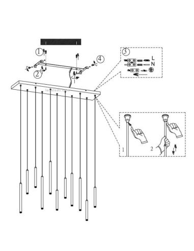 Instalación Lámpara colgante LED rectangular serie Tubular Negra 27,5W 3000K Trio Lighting | LeonLeds