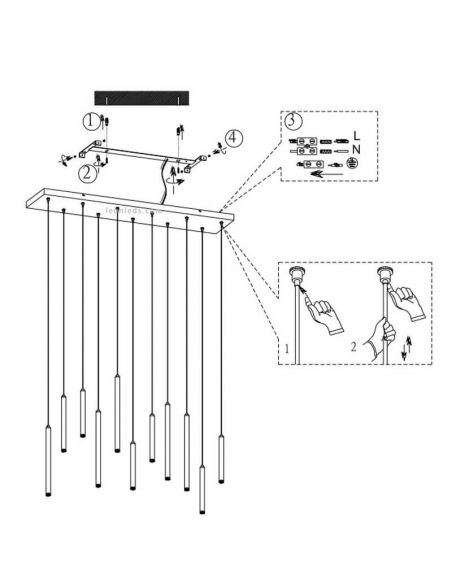 Instalação Tubular Série Preta Retangular LED Pendente Candeeiro 27.5W 3000K Trio Lighting | leonleds