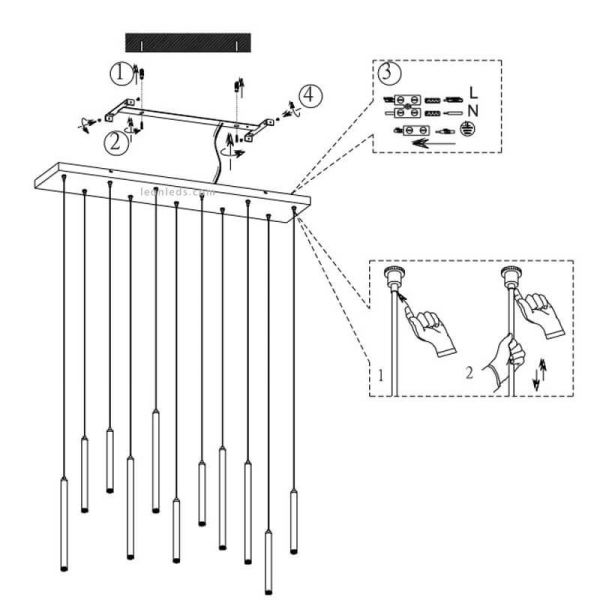 Installation Lampe suspendue rectangulaire à DEL de la série Tubular noire 27,5 W 3000 K Trio Lighting | leonleds