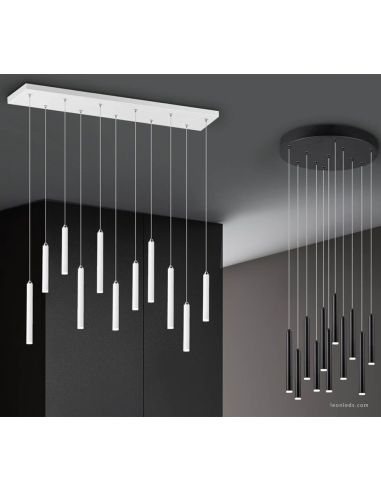 Candeeiro suspenso LED rectangular série Tubular preto 27.5W 3000K Trio Lighting | leonleds