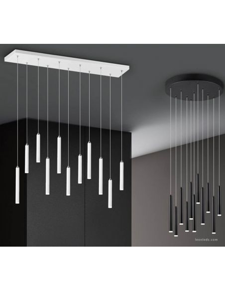 Candeeiro suspenso LED rectangular série Tubular preto 27.5W 3000K Trio Lighting | leonleds
