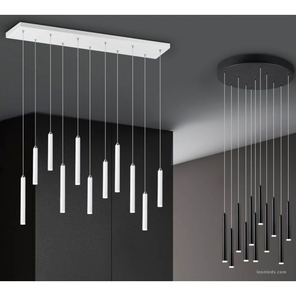 Lámpara colgante LED rectangular serie Tubular Negra 27,5W 3000K Trio Lighting | LeonLeds