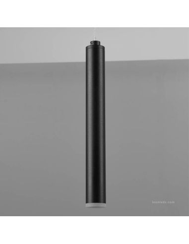 Detalla de Lámpara colgante LED rectangular serie Tubular Negra 27,5W 3000K Trio Lighting | LeonLeds