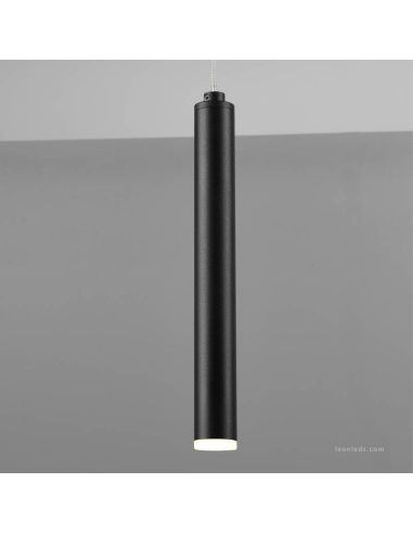 Detalle de Lámpara colgante LED rectangular serie Tubular Negra 27,5W 3000K Trio Lighting | LeonLeds