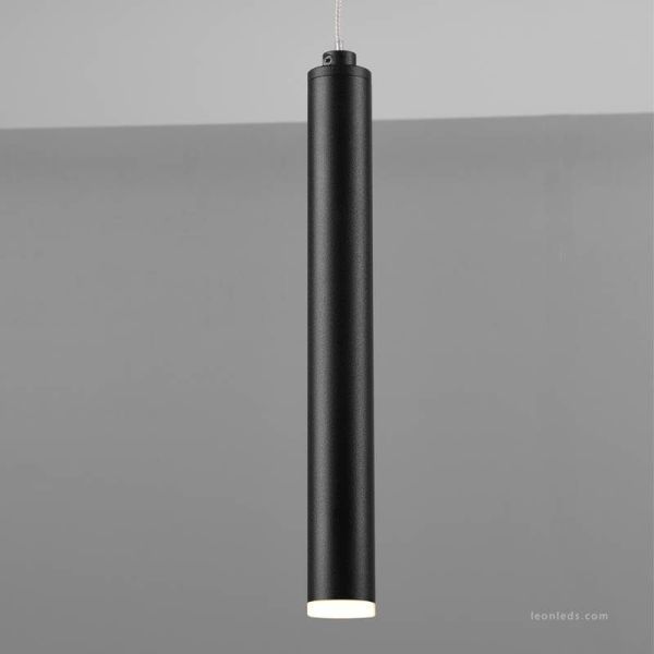 Detalle de Lámpara colgante LED rectangular serie Tubular Negra 27,5W 3000K Trio Lighting | LeonLeds