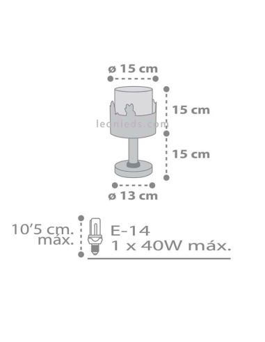 Dimensiones lámpara de mesa infantil Loving Deer