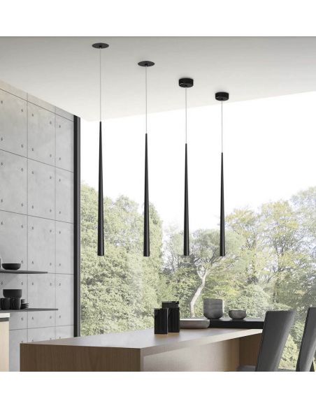Lámpara colgante LED minimalista Bendis  negra 3000k ambiente ampliada