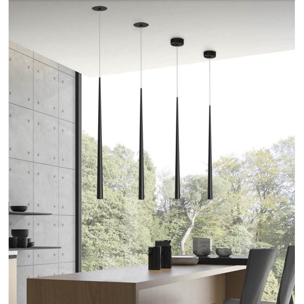 Suspension LED minimaliste Bendis noir 3000k ambiant étendu