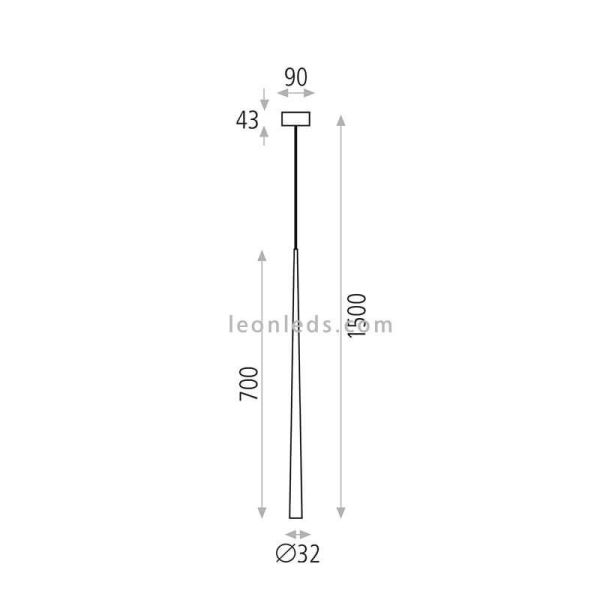 Lámpara colgante LED minimalista Bendis blanca o negro 3000k dimensiones
