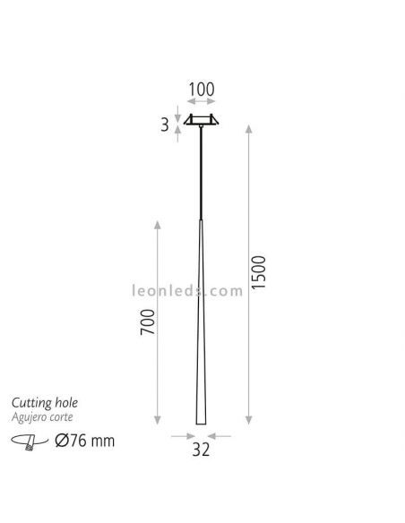 Lámpara colgante LED empotrable Bendis negro dimensiones