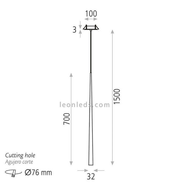 Lámpara colgante LED empotrable Bendis negro dimensiones