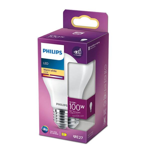 Bombilla LED con rosca ancha equivalente a 100W - 10.5W Cristal Opaco LED Classic 2700K Philips | LeonLeds