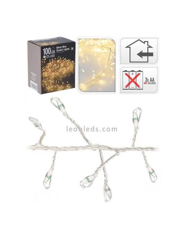 Guirnalda navideña tipo espino 100 leds de luz cálida a pilas