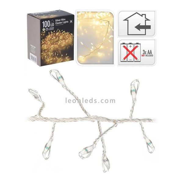 Guirnalda navideña tipo espino 100 leds de luz cálida a pilas