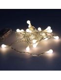 Guirlanda de LED interna alimentada por bateria com 20 leds redondos de luz quente