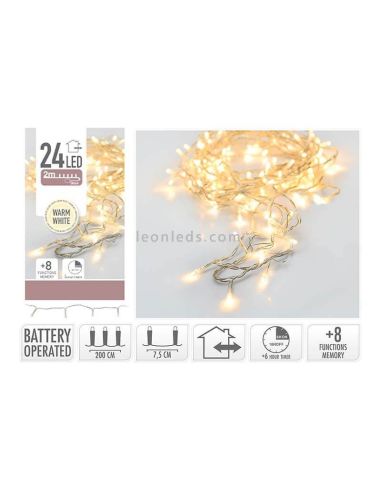 Guirnalda a pilas multifunción 24 leds cable transparente