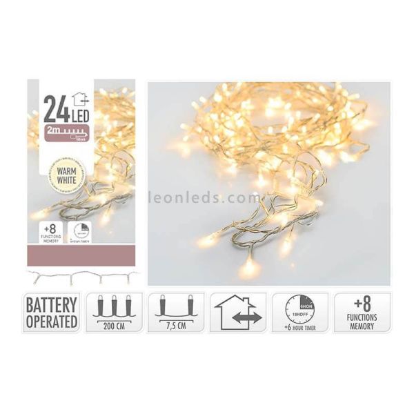 Guirnalda a pilas multifunción 24 leds cable transparente