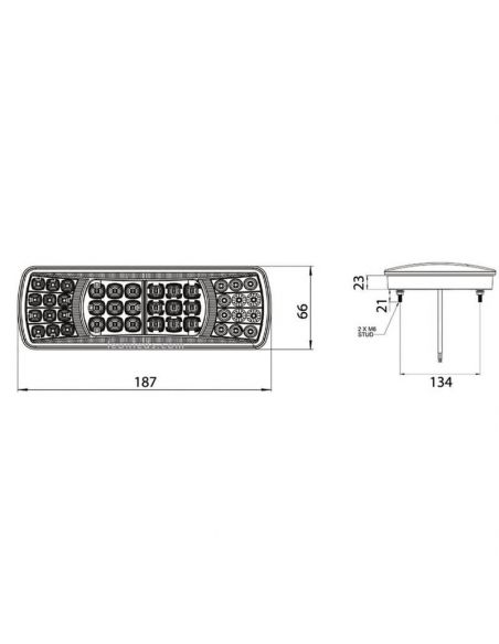 Dimensiones de Piloto LED trasero pequeño con 5 Funciones 12 - 24V D13817 | LeonLeds