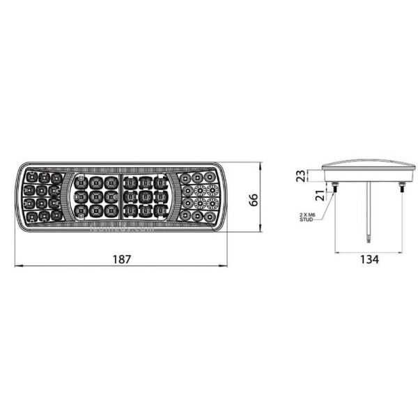 Dimensiones de Piloto LED trasero pequeño con 5 Funciones 12 - 24V D13817 | LeonLeds