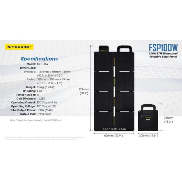 Medidas de maletin Panel Solar 100W Plegable y resistente al agua IPX5 FSP100W | LeonLeds